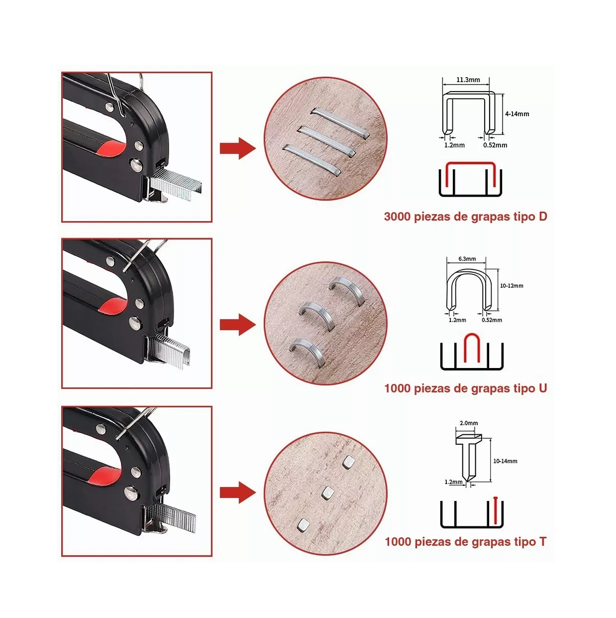 Foto 5 pulgar | Engrapadora Pistola para Tapicería + 5000 Grapas en 3 Tipos Negro Rojo y Plata