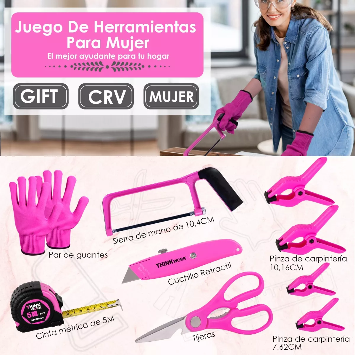 Foto 4 pulgar | Engrapadora Tipo Pistola Para Tapiceria 3 En 1 900 Grapas  Eo Safe Imports Esi-11623  Rosa