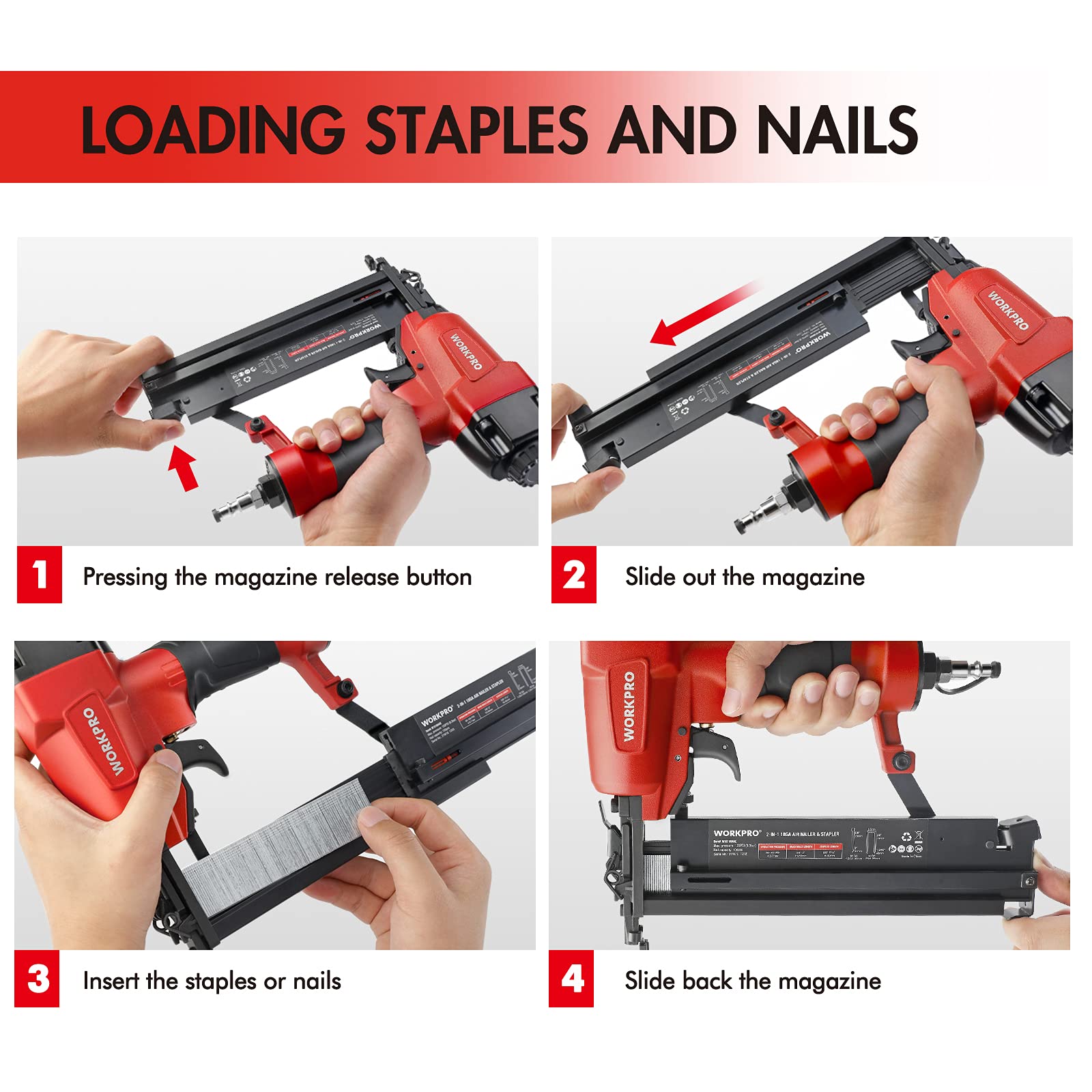 Foto 4 pulgar | Pistola De Clavos Y Grapadora De Corona Workpro Pneumatic 18ga 2 En 1 - Venta Internacional.