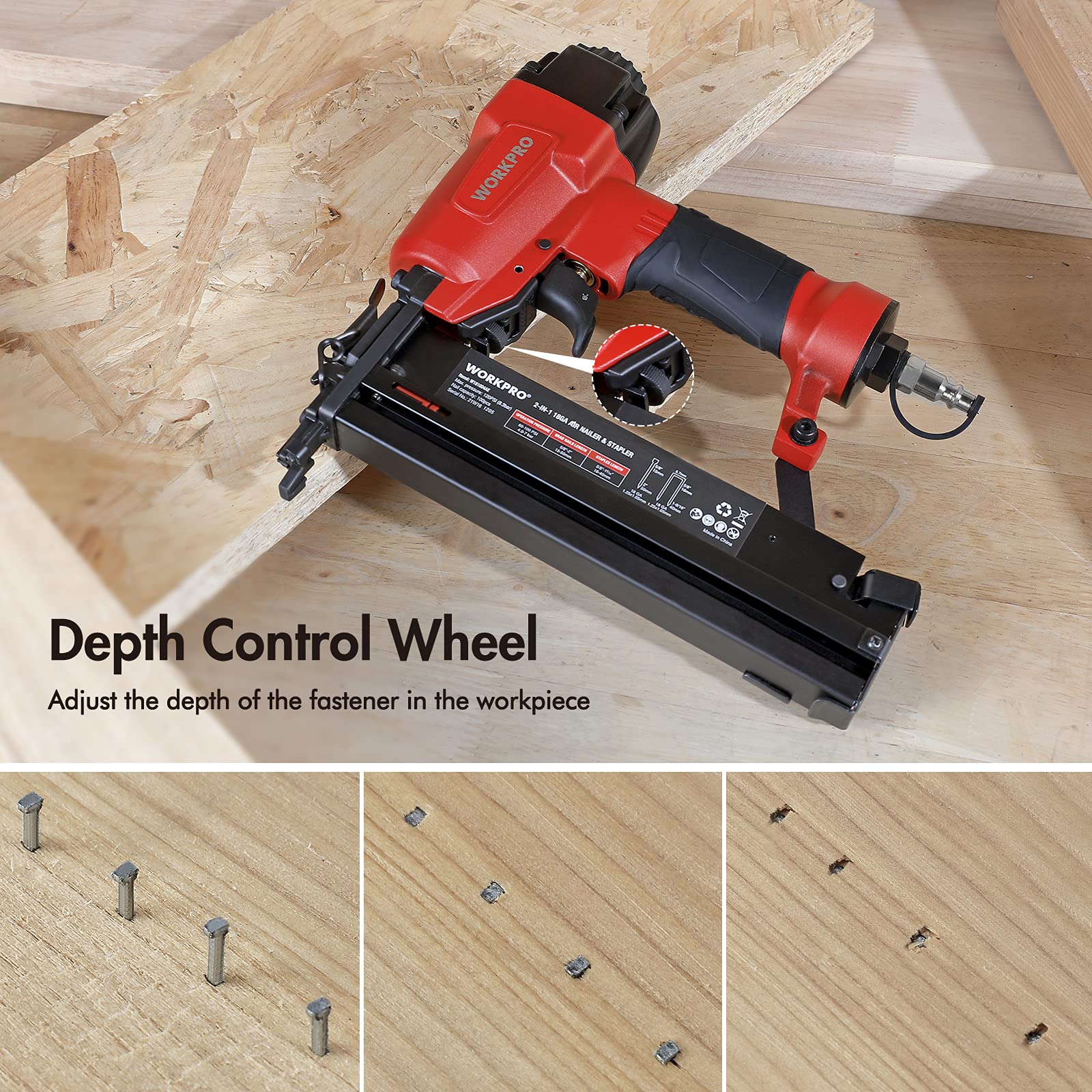 Foto 5 | Pistola De Clavos Y Grapadora De Corona Workpro Pneumatic 18ga 2 En 1 - Venta Internacional.