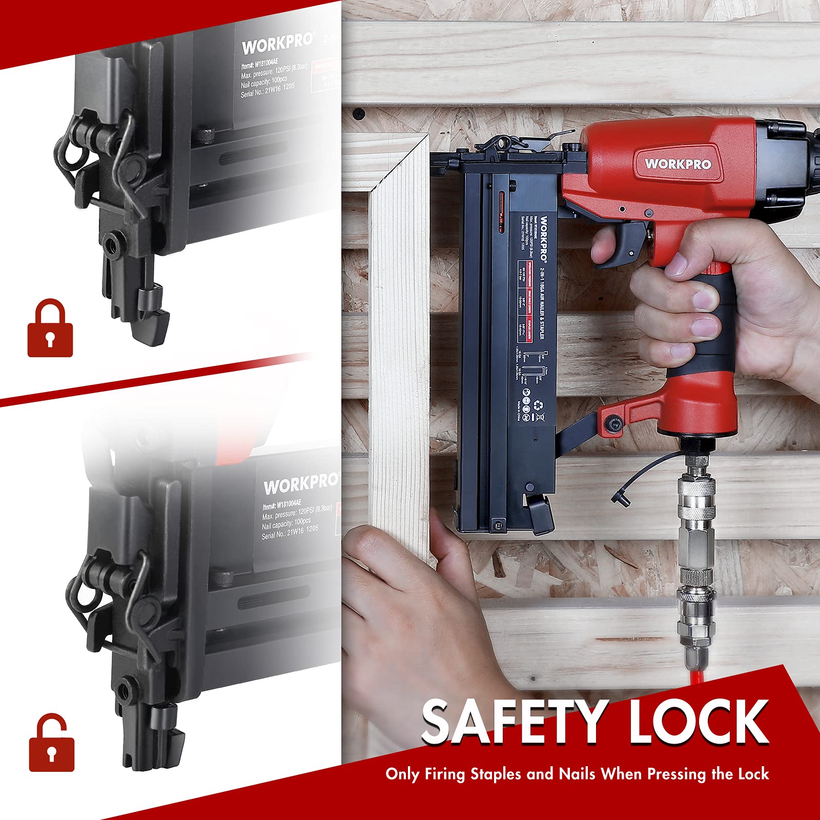 Foto 7 pulgar | Pistola De Clavos Y Grapadora De Corona Workpro Pneumatic 18ga 2 En 1 - Venta Internacional.