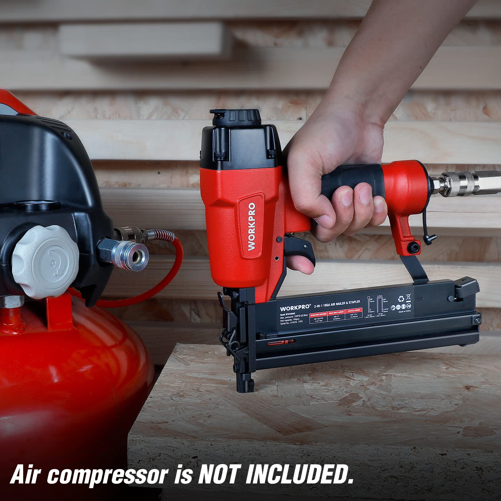 Foto 7 | Pistola De Clavos Y Grapadora De Corona Workpro Pneumatic 18ga 2 En 1 - Venta Internacional.