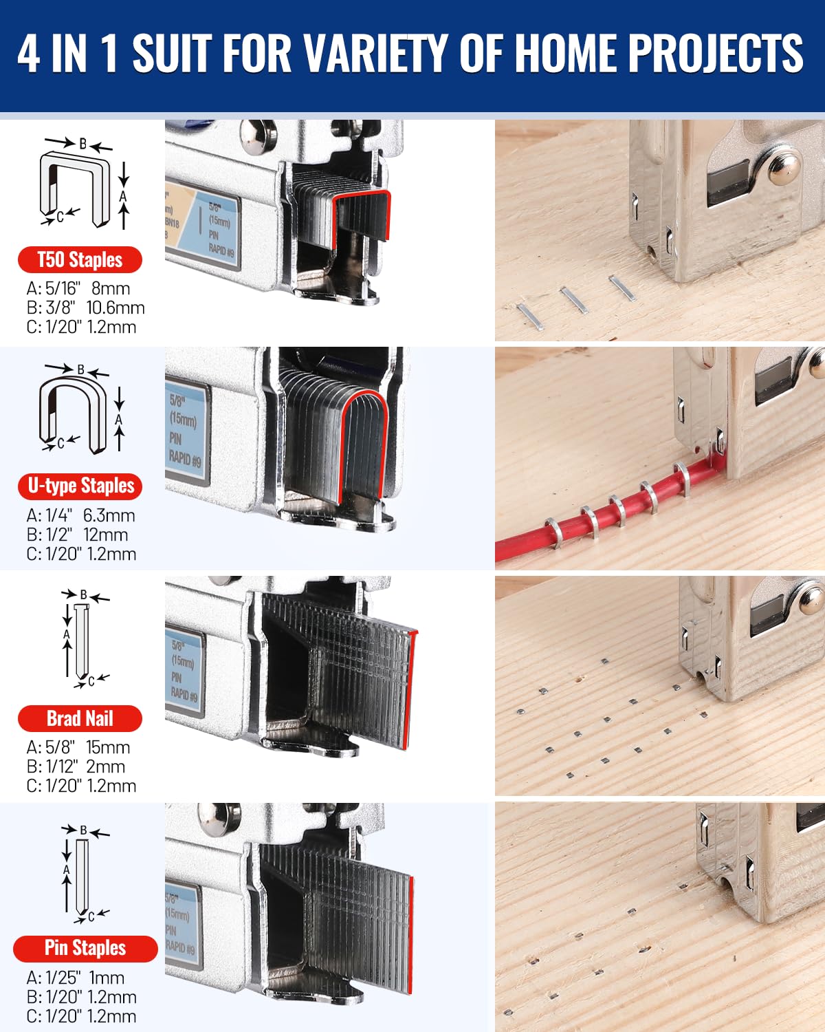 Foto 5 pulgar | Clavadora Manual 4 En 1 Con Pistola De Grapas Workpro Con 2000 Grapas - Venta Internacional.