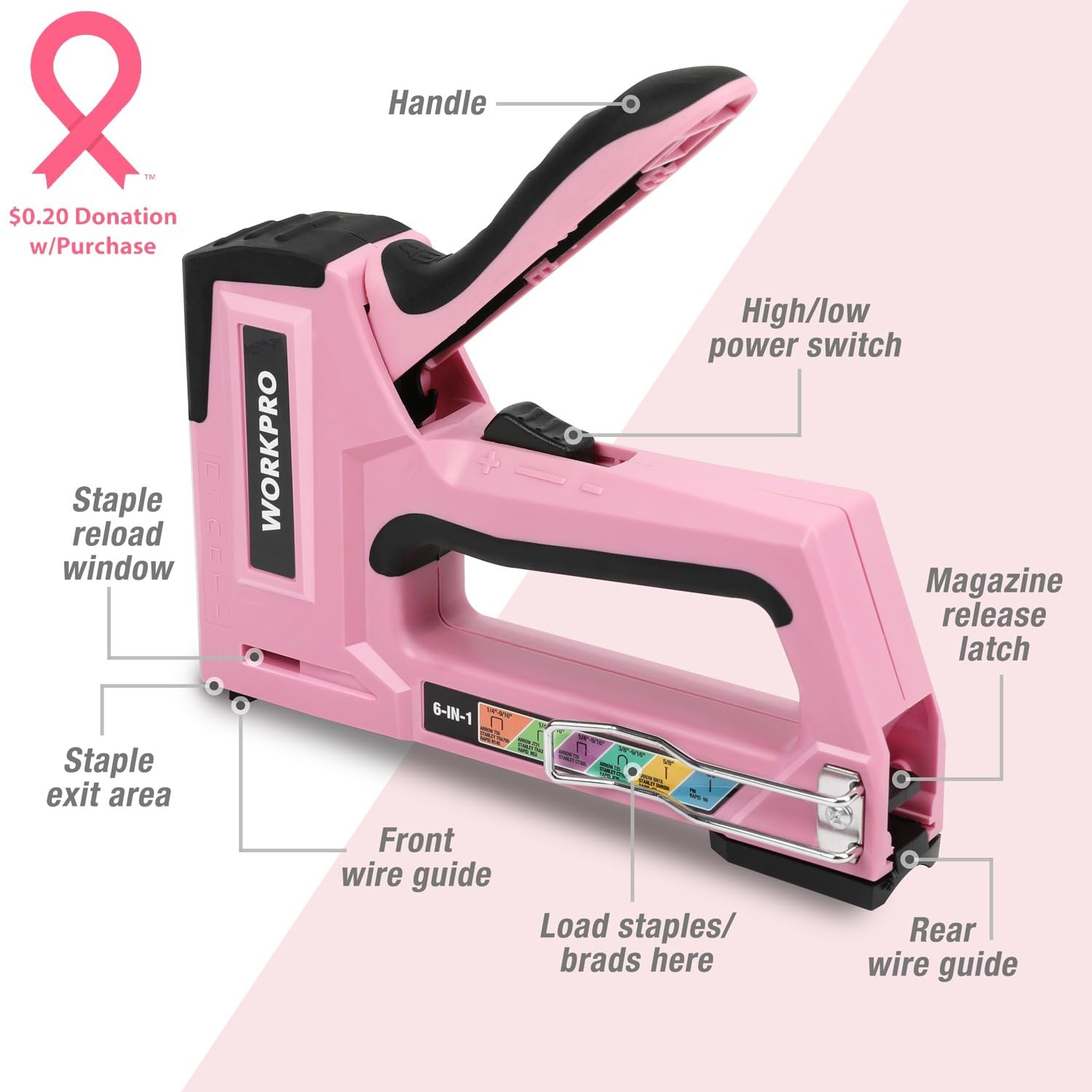 Foto 4 pulgar | Clavadora Manual Staple Gun Workpro Pink 6 En 1 Con Grapas - Venta Internacional.