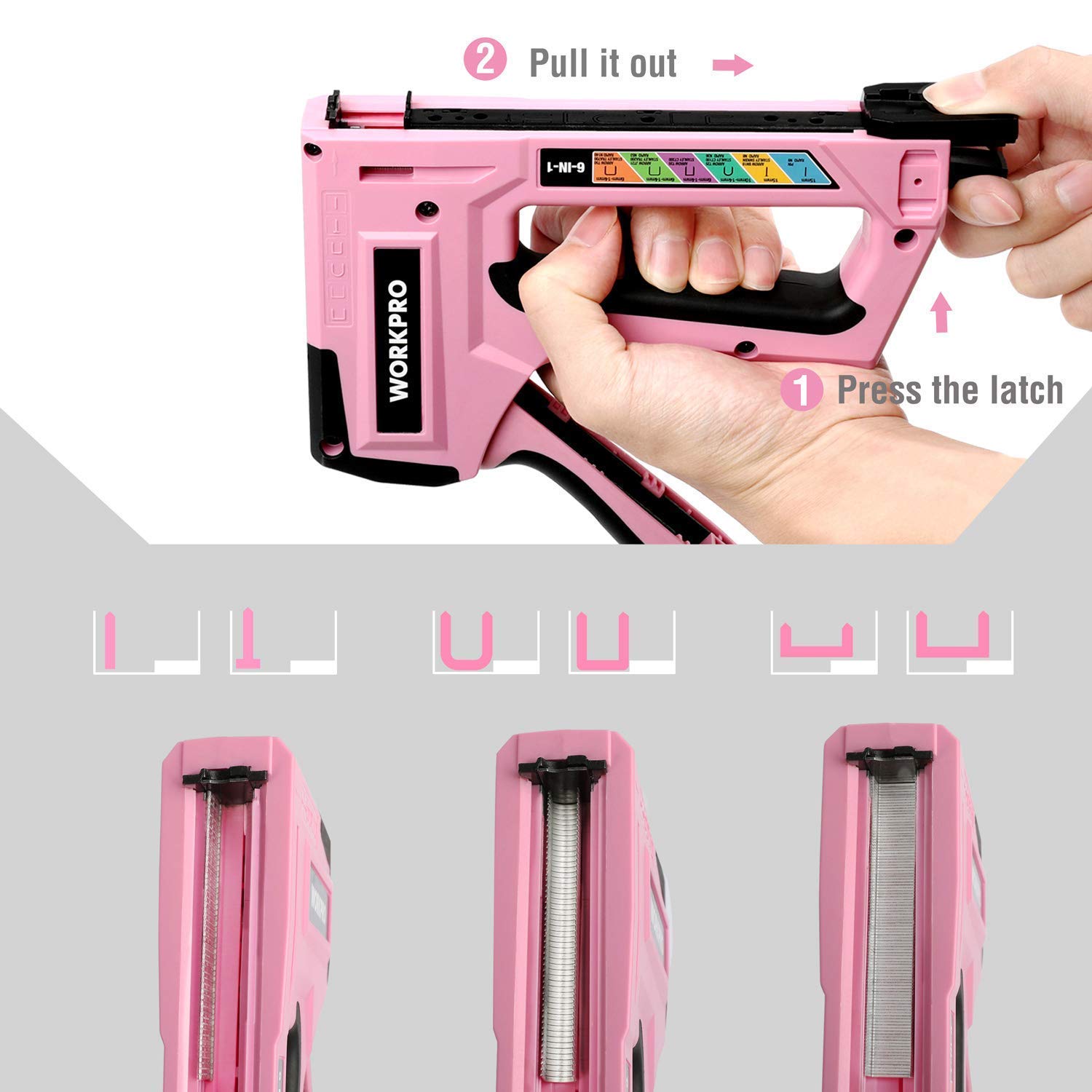 Foto 8 pulgar | Clavadora Manual Staple Gun Workpro Pink 6 En 1 Con Grapas - Venta Internacional.