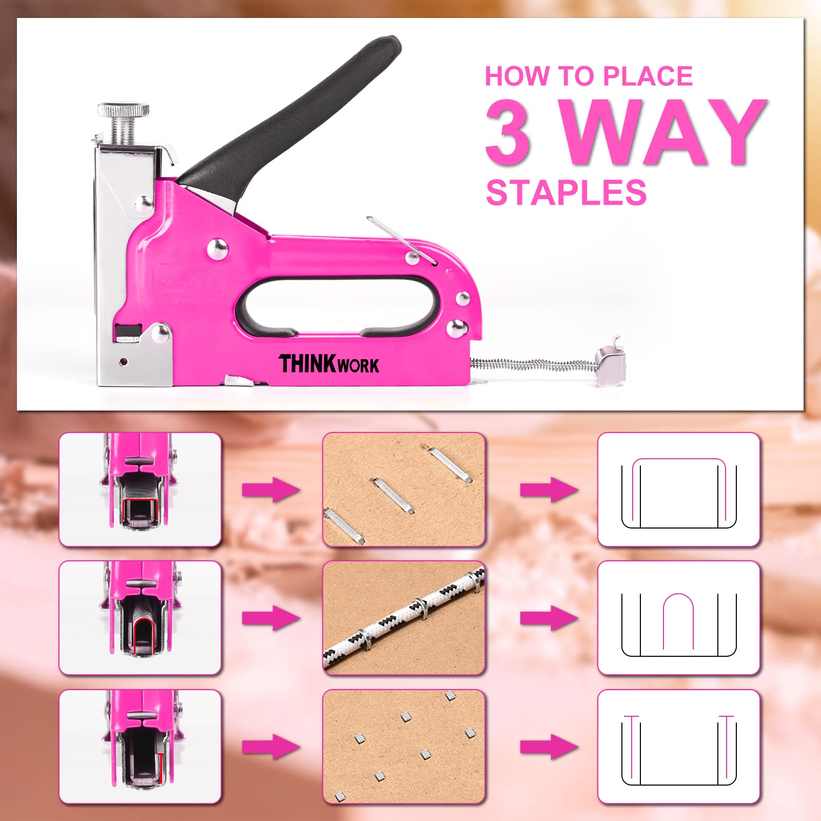 Foto 2 | Grapadora Thinkwork Heavy Duty 3 En 1 Rosa Con 900 Grapas - Venta Internacional.