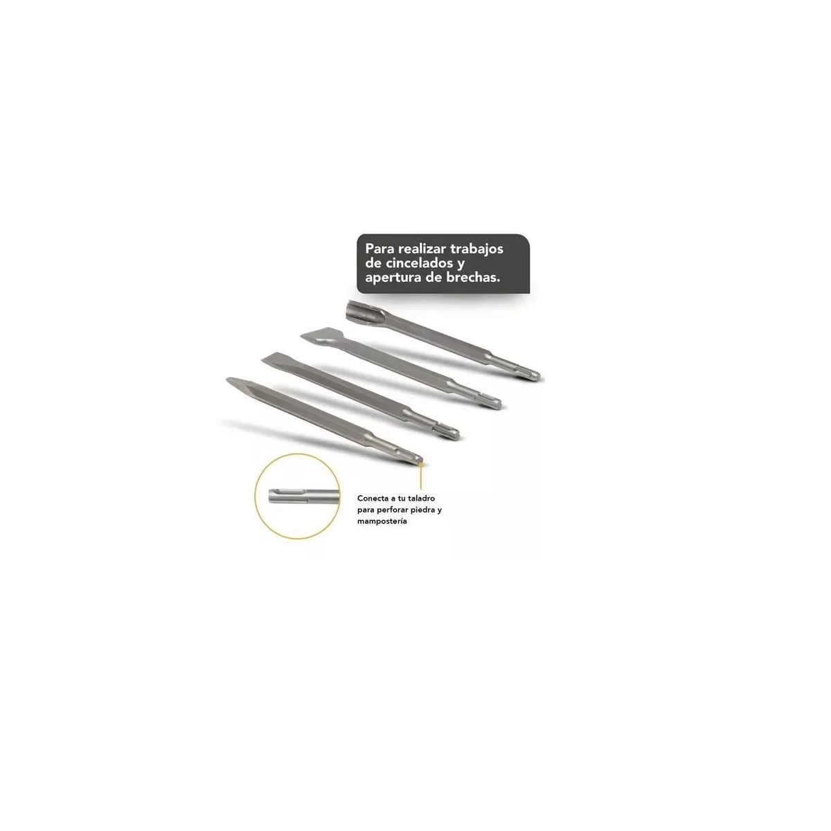 Foto 4 pulgar | Kit Cincel  Taladro Rotomartillo Concreto Gurbia 25cm 4pz Eo Safe Imports Esi-13339 Plata