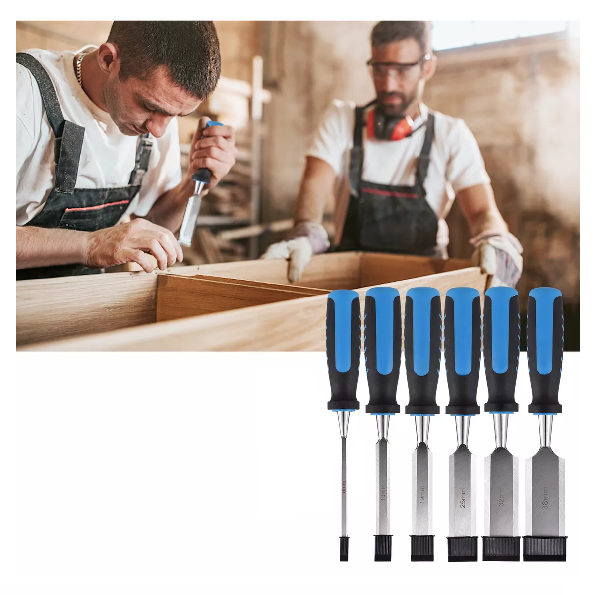 Foto 4 pulgar | Formones Carpintero Gubias Cinceles Para Madera 9 Piezas Gris Azul