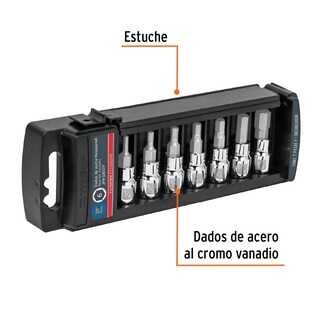 Foto 2 | Juego de 7 Dados Truper JPH-3/8X7P color Negro Punta Hexagonal STD Cuadro 3/8'