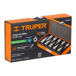 Foto 2 | Juego de 10 Dados Cuadro Truper JPT-3/8X10 color Naranja 3/8" Punta Torx Estuche Metálico