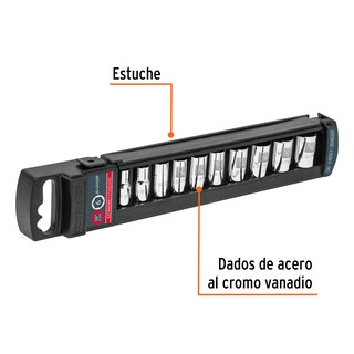 Foto 2 | Juego de Dados Truper Cuadro 1/4' Std color Gris 10 Piezas