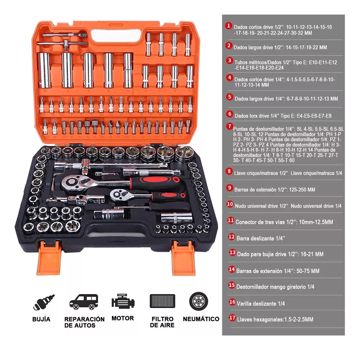 Foto 3 | Juego de Dados  Autocle 108 Piezas  Eo Safe Imports Esi-8560 Plata