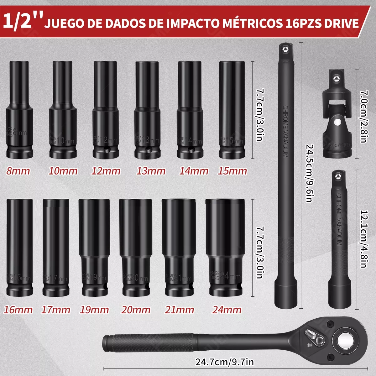 Foto 3 pulgar | Juego De Dados Alto Impacto De Aire De 1/2 16 Piezas Eo Safe Imports  Esi-12366 Negro