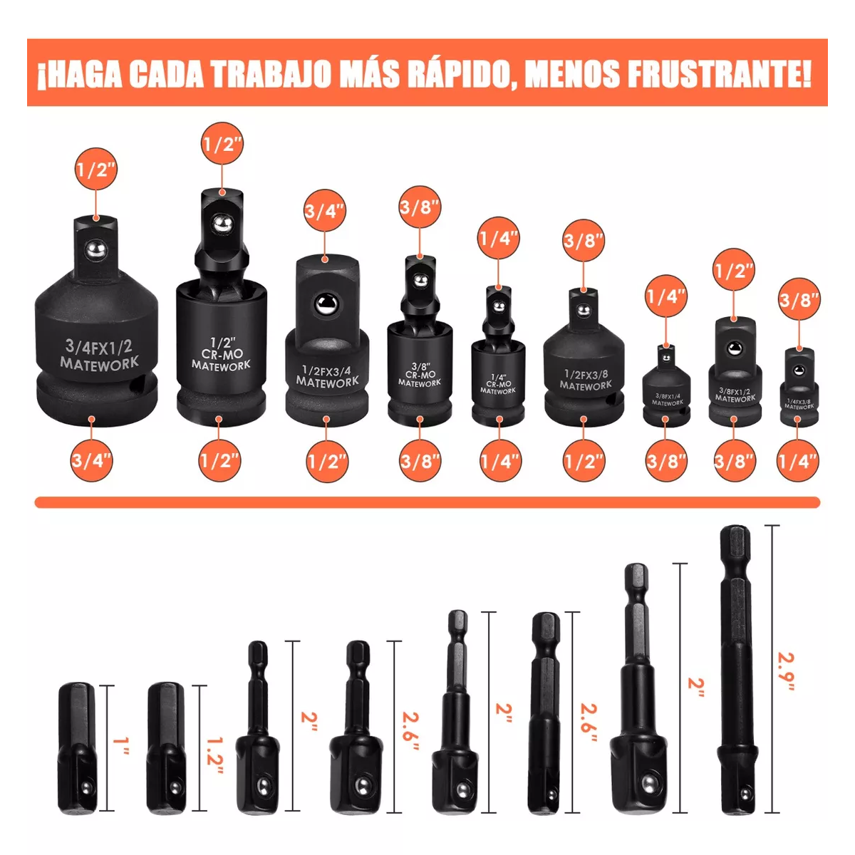 Foto 3 pulgar | Juego De Adaptadores Para Dados Y Llaves De Impacto 17 Pz  Eo Safe Imports Esi-12367 Negro