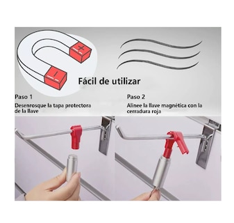 Foto 3 | Candados Ganchos para Exhibidor Lab.G Rojas 100 Piezas + 1 Llave Magnética Plateada