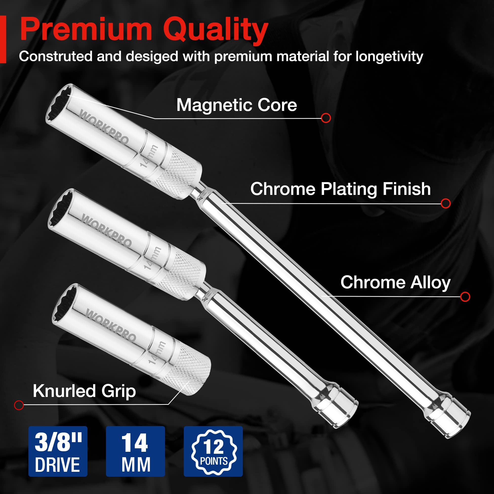 Foto 4 pulgar | Juego De Bujías Giratorias Magnéticas Workpro, 3 Piezas, 14 Mm - Venta Internacional.