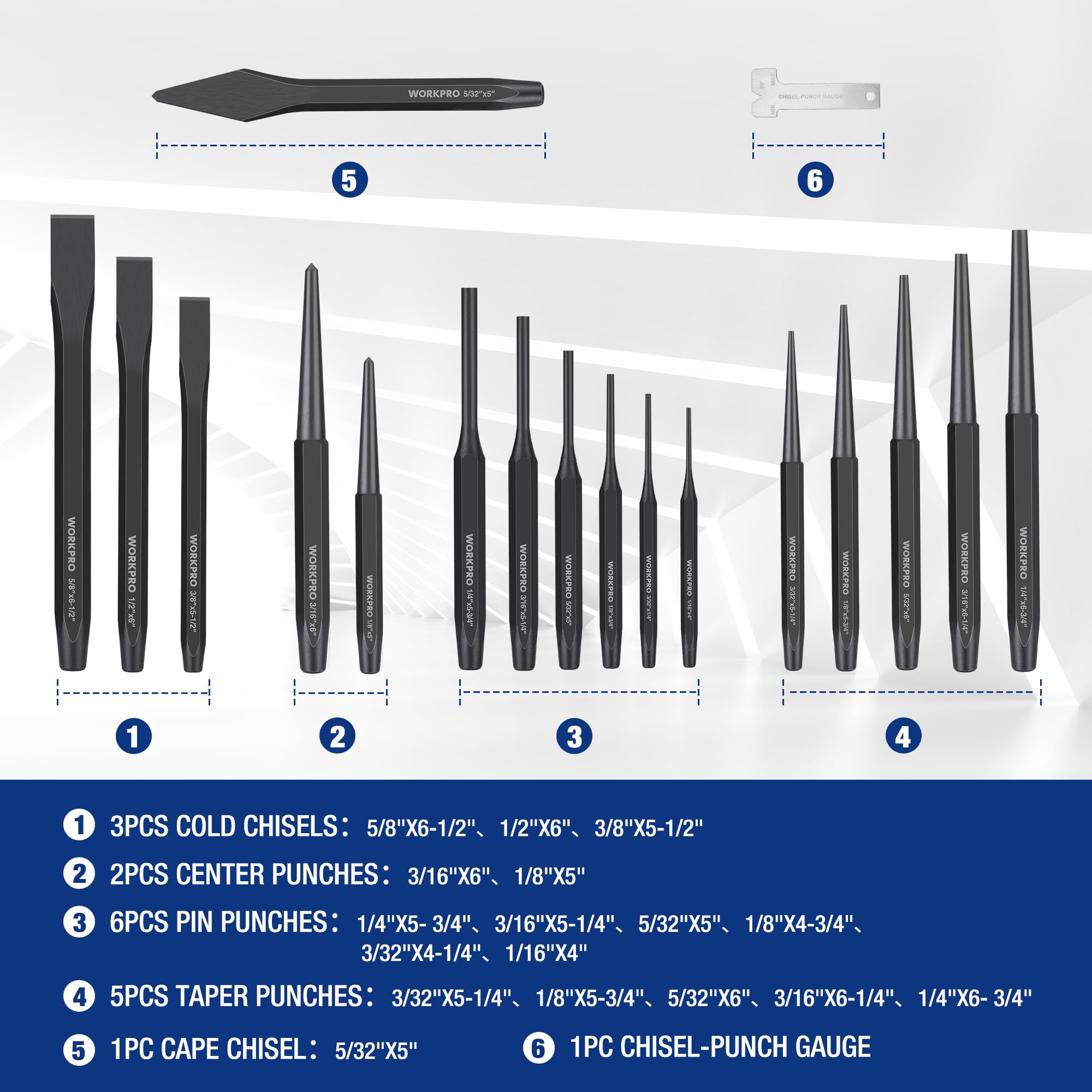 Foto 4 pulgar | Juego De Perforadoras Y Cinceles Workpro, 30 Unidades, Muy Resistentes, Con Bolsa Enrollable - Venta Internacional.