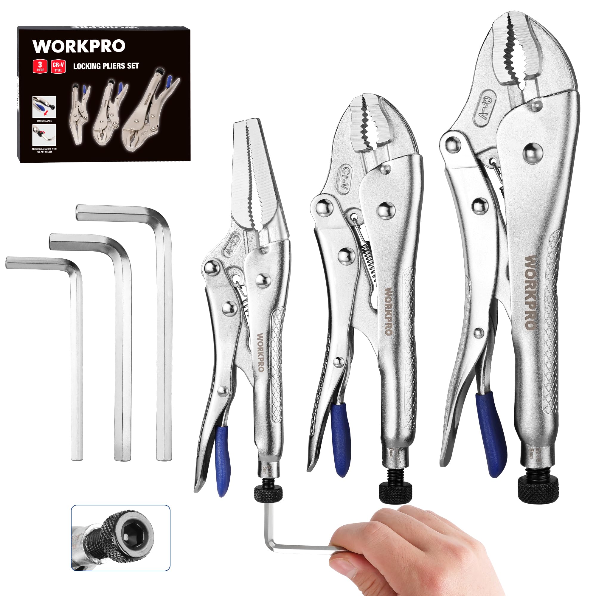 Foto 1 | Juego De Alicates De Bloqueo Workpro Cr-v De 3 Piezas Con Llaves Hexagonales - Venta Internacional.