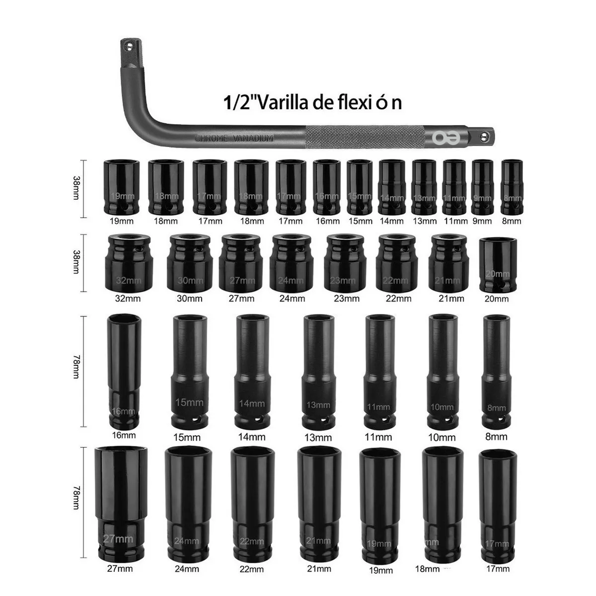 Foto 3 pulgar | Juego De Dados De Impacto De Aire Herramientas 1/2 35pzs Eo Safe Imports Esi-6609-1 Negro