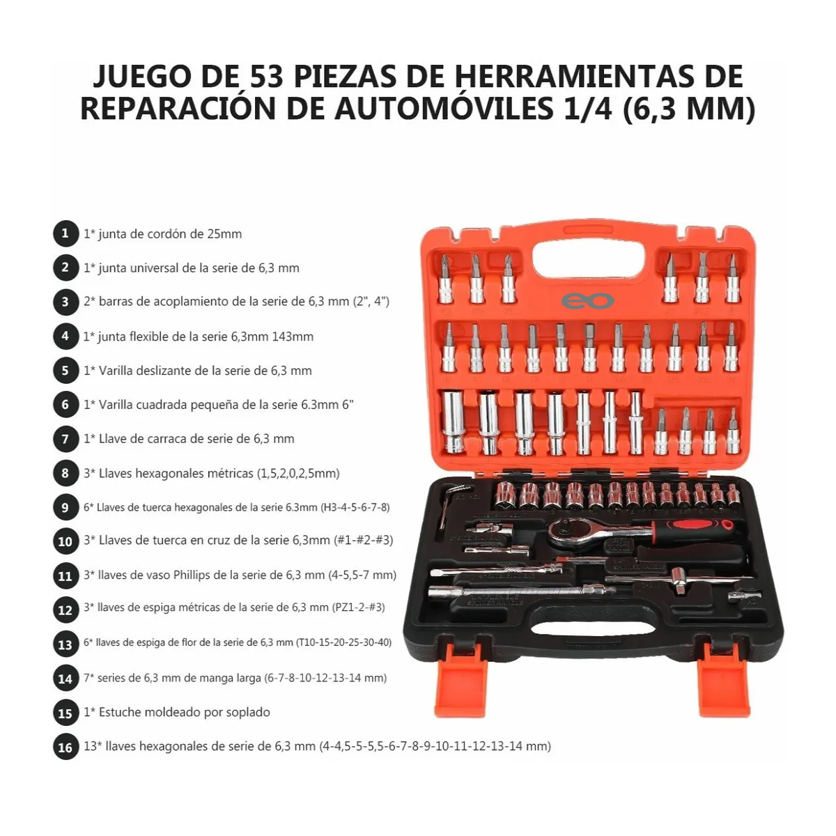 Foto 2 | Juego De Herramientas Mecánicas Dados 53pcs Eo Safe Imports Esi-2594-1 Negro