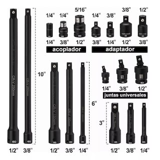 Foto 2 | Adaptador Accesorios Taladro Dados Impacto Uso Pesado Set 18pz Eo Safe Imports Esi-13105 Negro