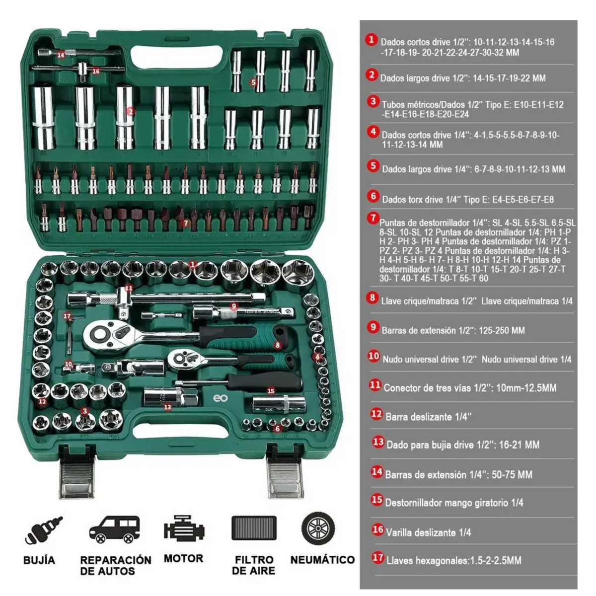 Foto 1 | Juego De Herramientas Autocle 108pz Con Dados Eo Safe Imports Esi-2850 Verde