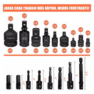 Foto 2 | Juego De Adaptadores Para Dados Y Llaves De Impacto 17 Pz Eo Safe Imports Esi-12367-1 Negro