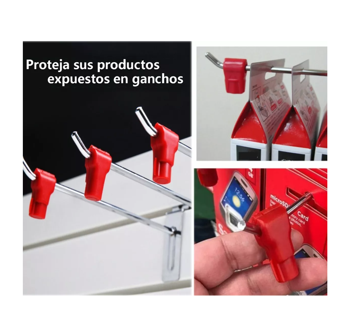 Foto 3 pulgar | 100 Rojo Candado Gancho Exhibidor,1 Llave Magnética , Belug Plateado