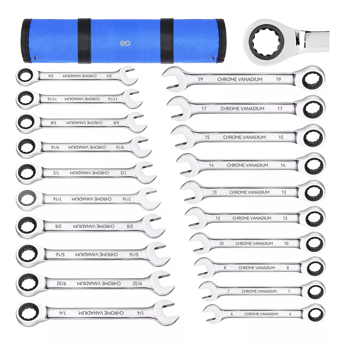 Juego De Llaves Trinquete De Pulgadas Y Métricas De 20 Pcs Eo Safe Imports Esi-18716 Plata