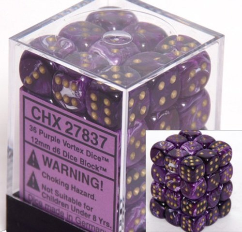 Foto 2 pulgar | Juego De Dados Chessex Vortex Morado Con Oro D6 12 Mm (36) - Venta Internacional.