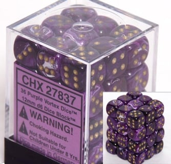 Foto 1 | Juego De Dados Chessex Vortex Morado Con Oro D6 12 Mm (36) - Venta Internacional.