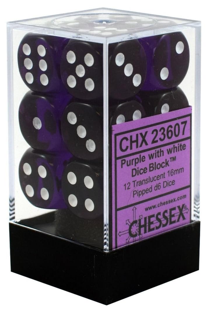 Foto 1 | Dice Chessex, Morado Translúcido, 16 Mm, 6 Caras (12 Dados) - Venta Internacional.