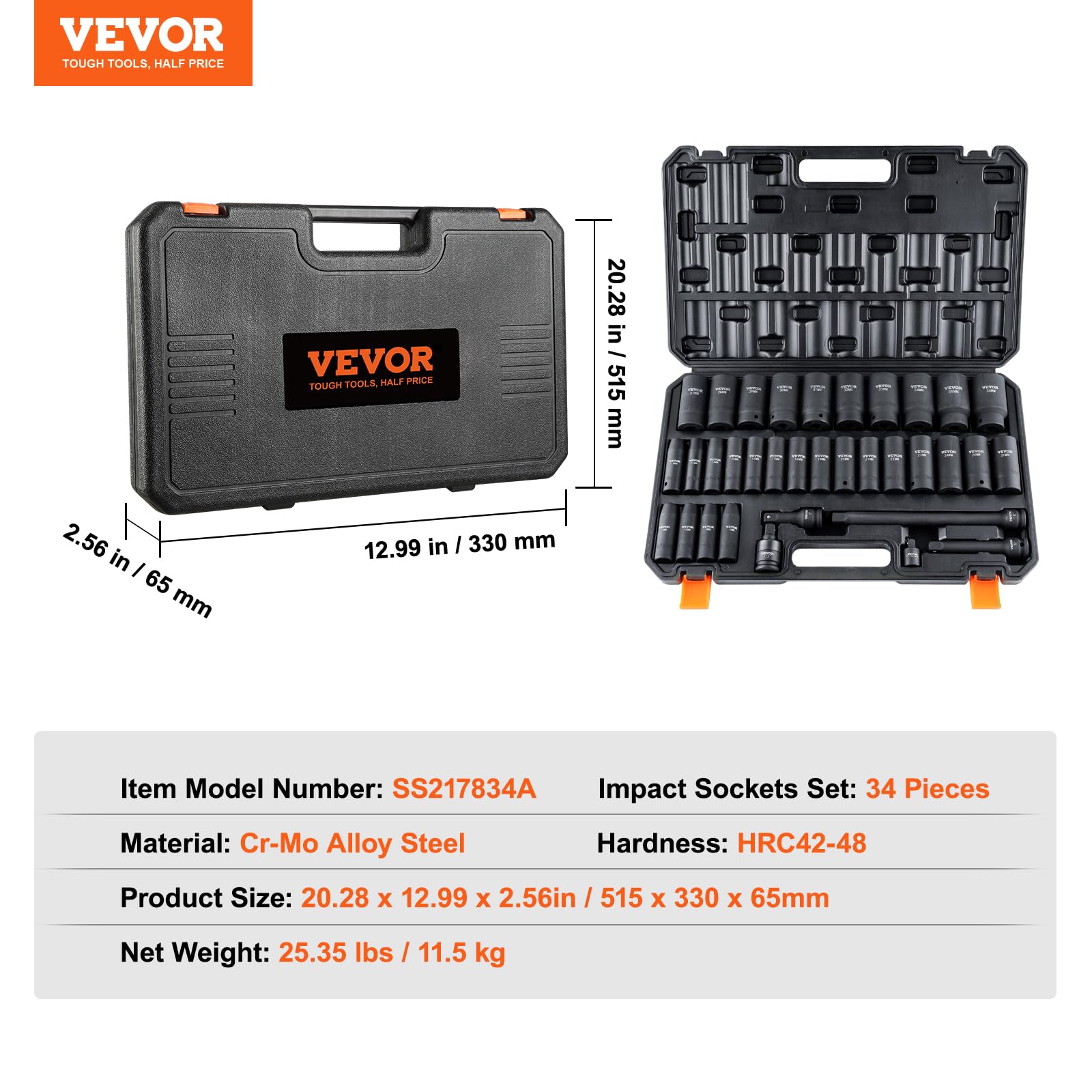 Foto 8 pulgar | Juego De Enchufes Vevor 1/2 Drive Impact De 34 Piezas Métricas De 8 A 36 Mm Con  - Venta Internacional.