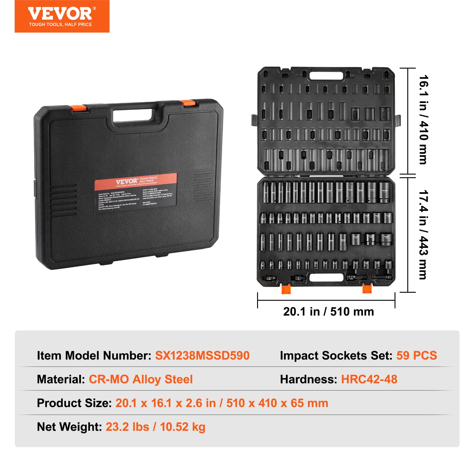 Foto 8 pulgar | Juego De Enchufes Impact Vevor, 59 Piezas, 3/8 Y 1/2 Sae, 8-32 Mm, Con Funda - Venta Internacional.