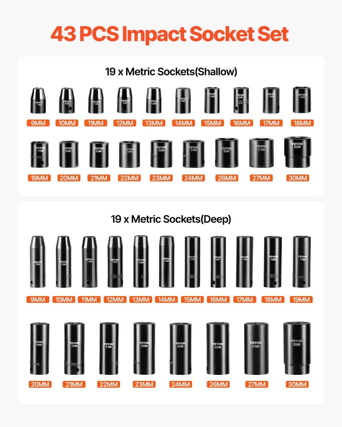 Foto 4 pulgar | Impact Socket Set Vevor, 43 Unidades, Disco De 1/2 Pulgada Con 4 Barras De Extensión - Venta Internacional.