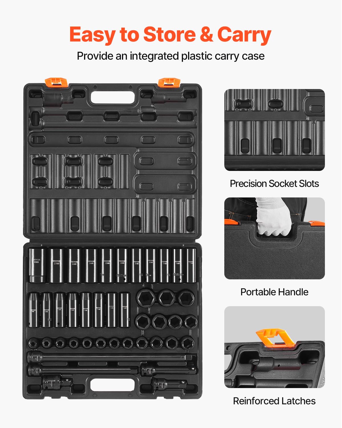Foto 7 pulgar | Impact Socket Set Vevor, 43 Unidades, Disco De 1/2 Pulgada Con 4 Barras De Extensión - Venta Internacional.