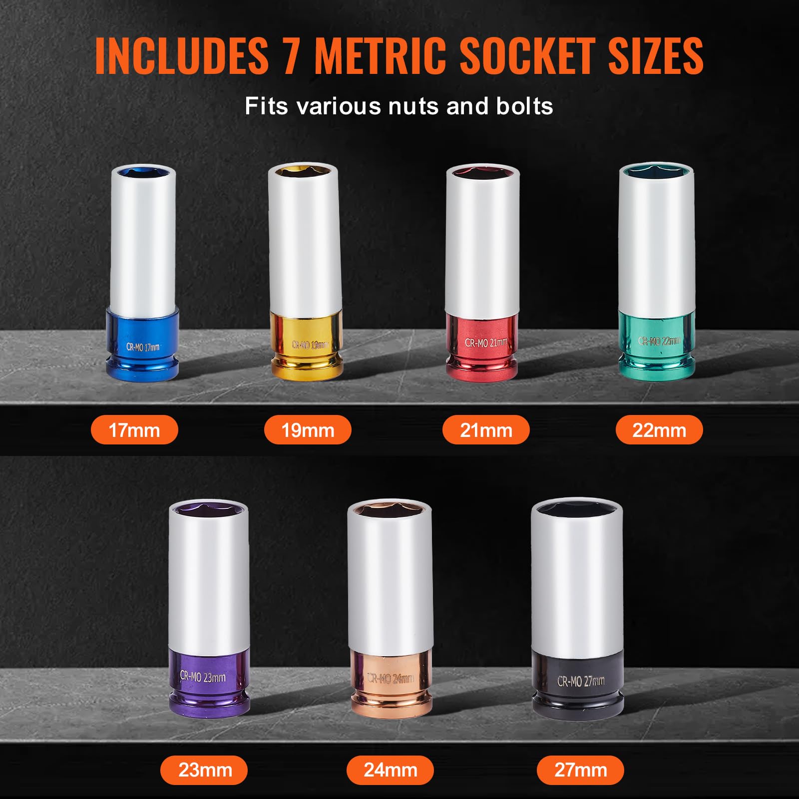 Foto 4 pulgar | Juego De Casquillos De Impacto Con Tuercas Vevor, 7 Tamaños, 17 A 27 Mm, 1/2 Pulgada De Diámetro - Venta Internacional.