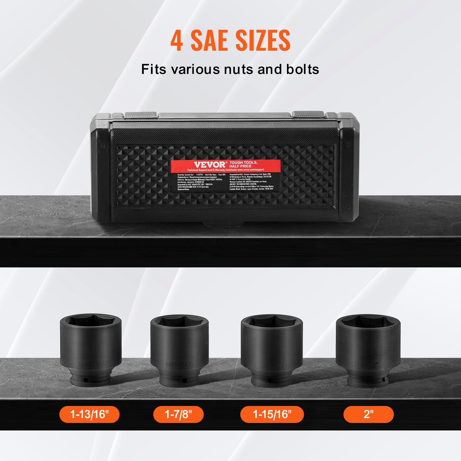 Foto 3 | Juego De Casquillos De Impacto Para Tuercas De Eje Vevor 1/2 Drive, 6 Puntos, 4 Piezas - Venta Internacional.
