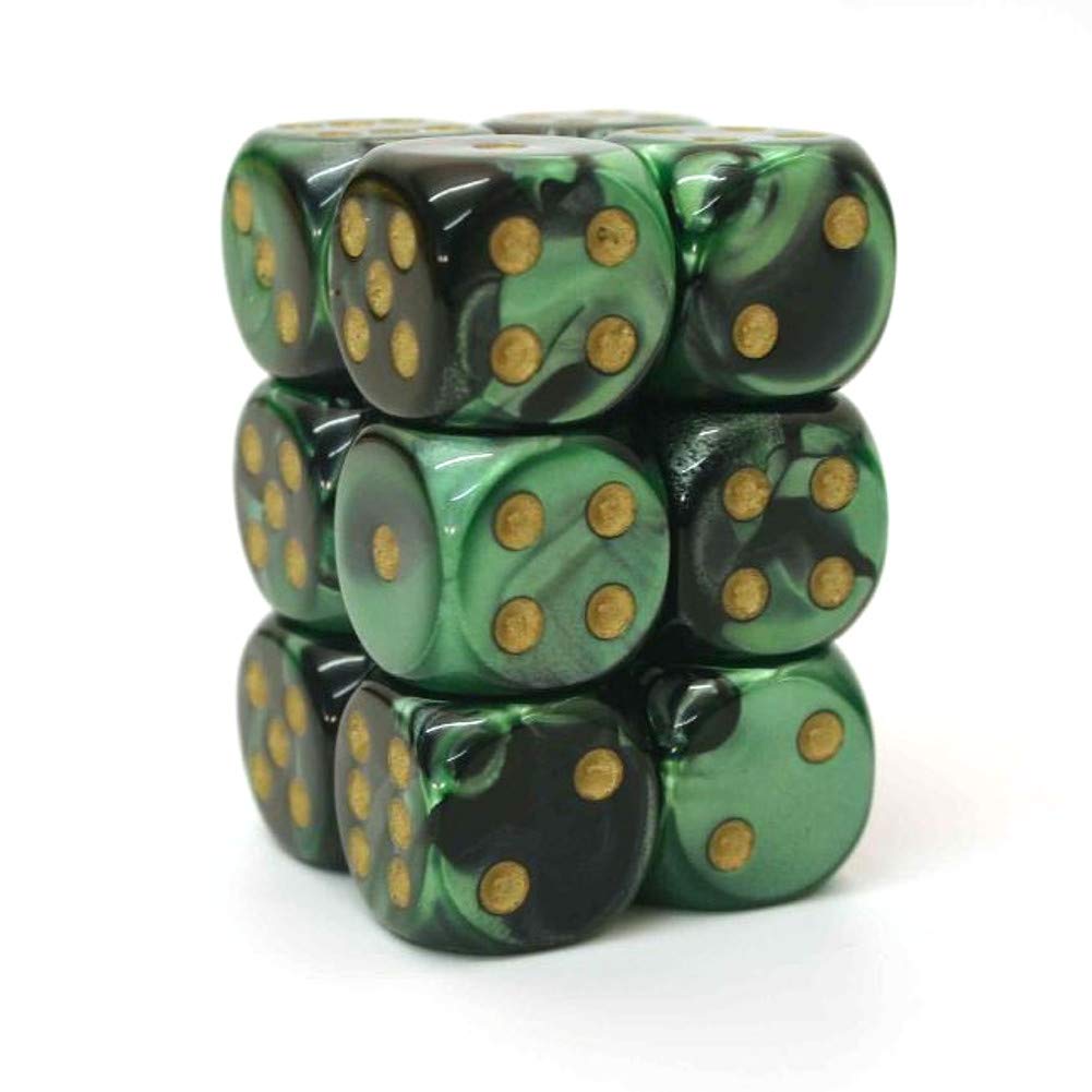 Foto 2 pulgar | Juego De Dados Chessex Gemini Negro Y Verde Con Oro 16 Mm (12) - Venta Internacional.