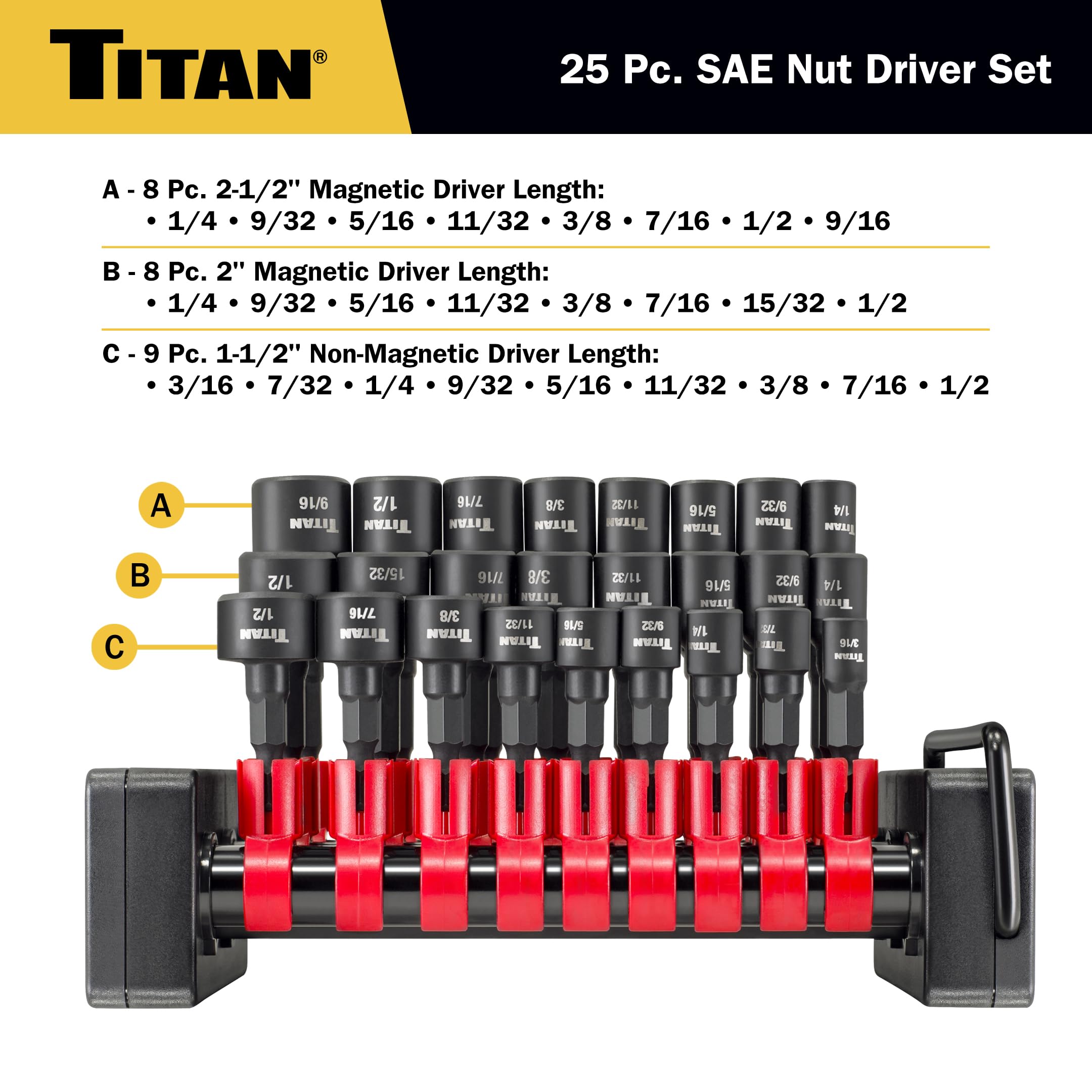 Foto 3 pulgar | Juego De Destornilladores Titan 16294 Juego De Colocadores De Tuercas Sae De 25 Piezas - Venta Internacional.