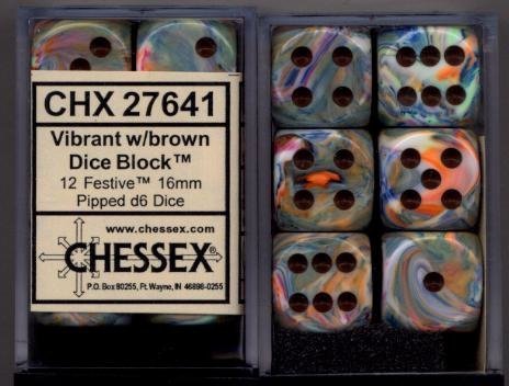 Foto 2 pulgar | Juego De Dados Chessex Festive Vibrant Swirl Con Pepitas Marrones D6 (12) - Venta Internacional.