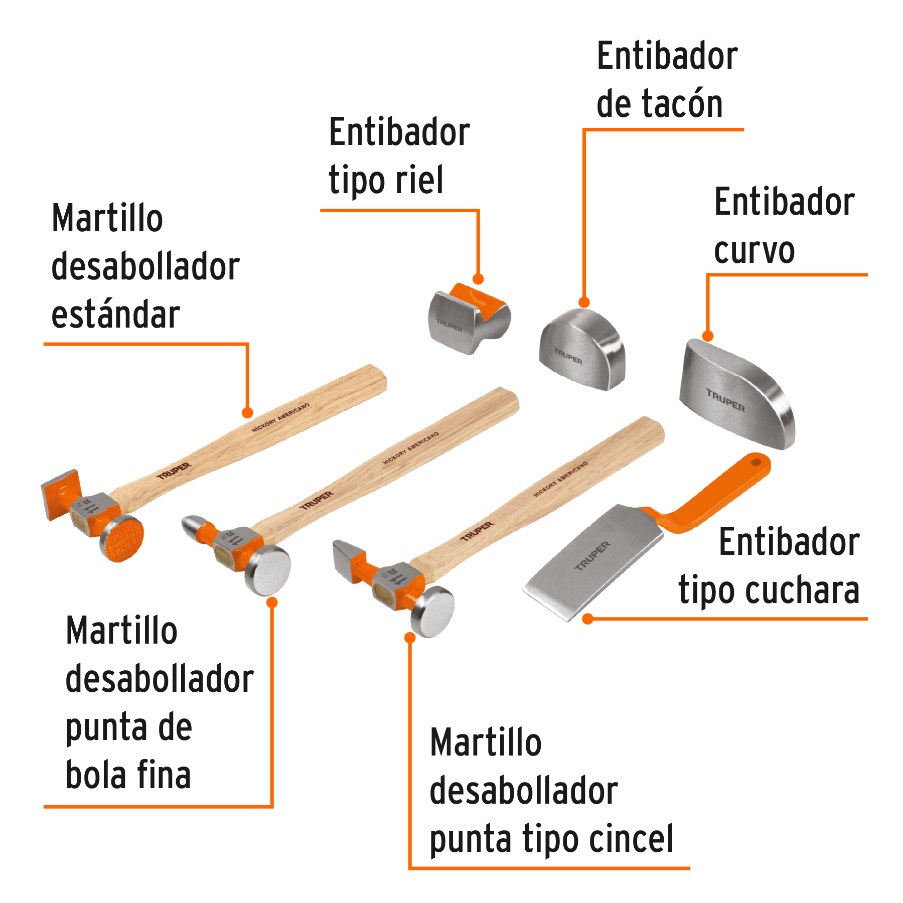 Foto 3 pulgar | Juego 7 Piezas de Martillos y Entibadores Truper Jm-ho Anaranjado