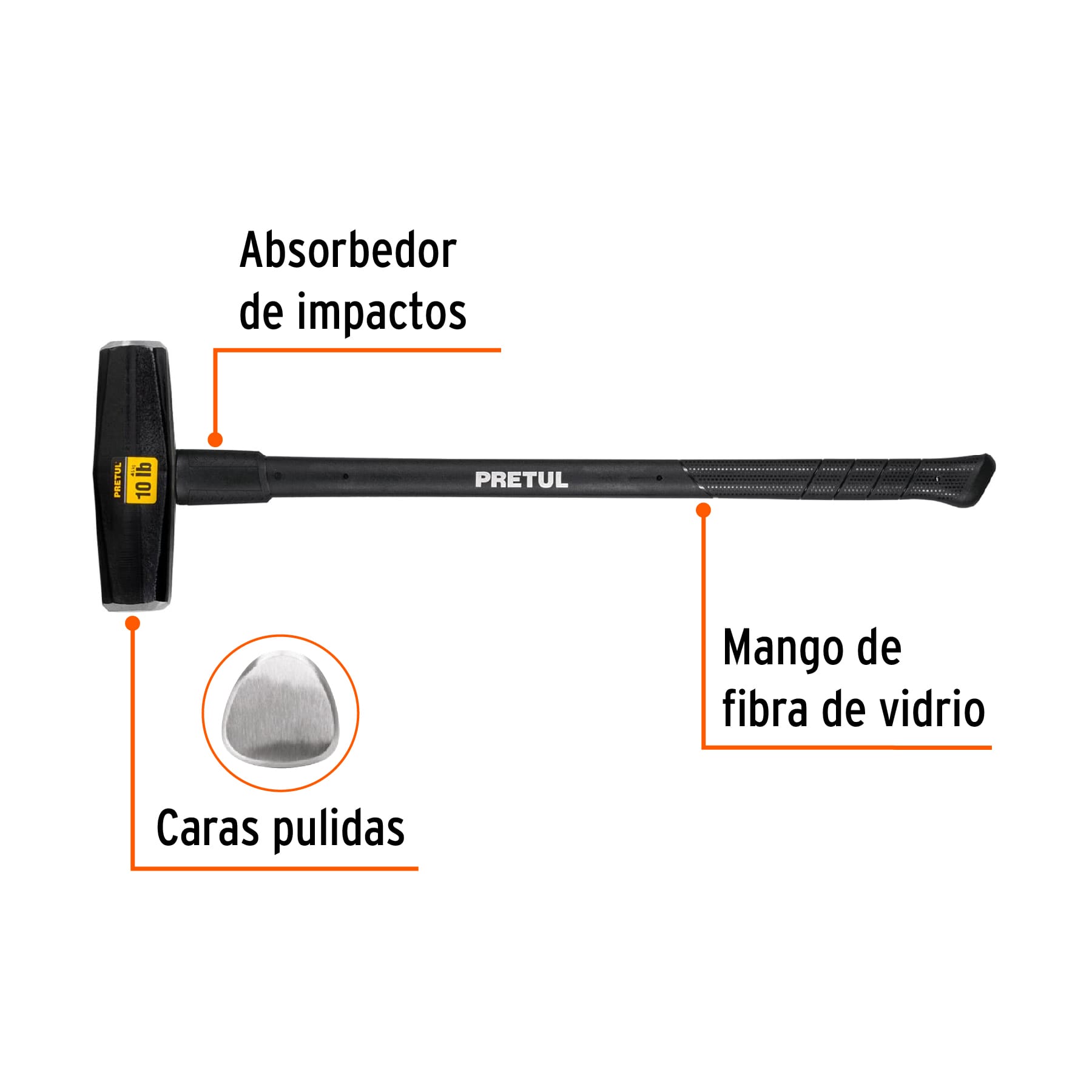 Foto 3 pulgar | Martillo Tipo Nevada Pretul Md10mp Negro 10 lbs Mango 36 Pulgadas