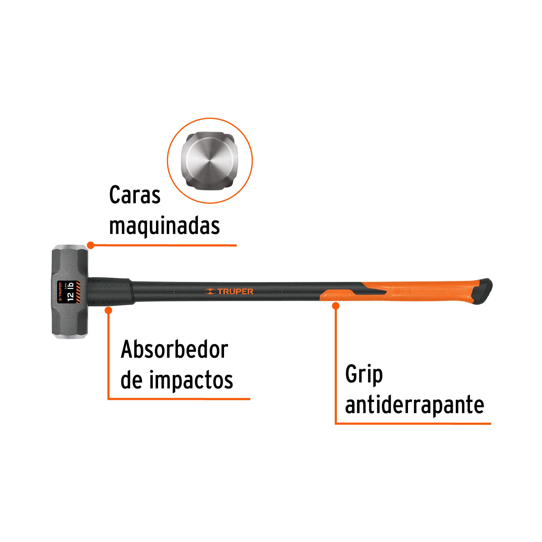 Foto 2 | Marro Octagonal 12 Lb Truper Md12f Mango Fibra De Vidrio 36 Pul