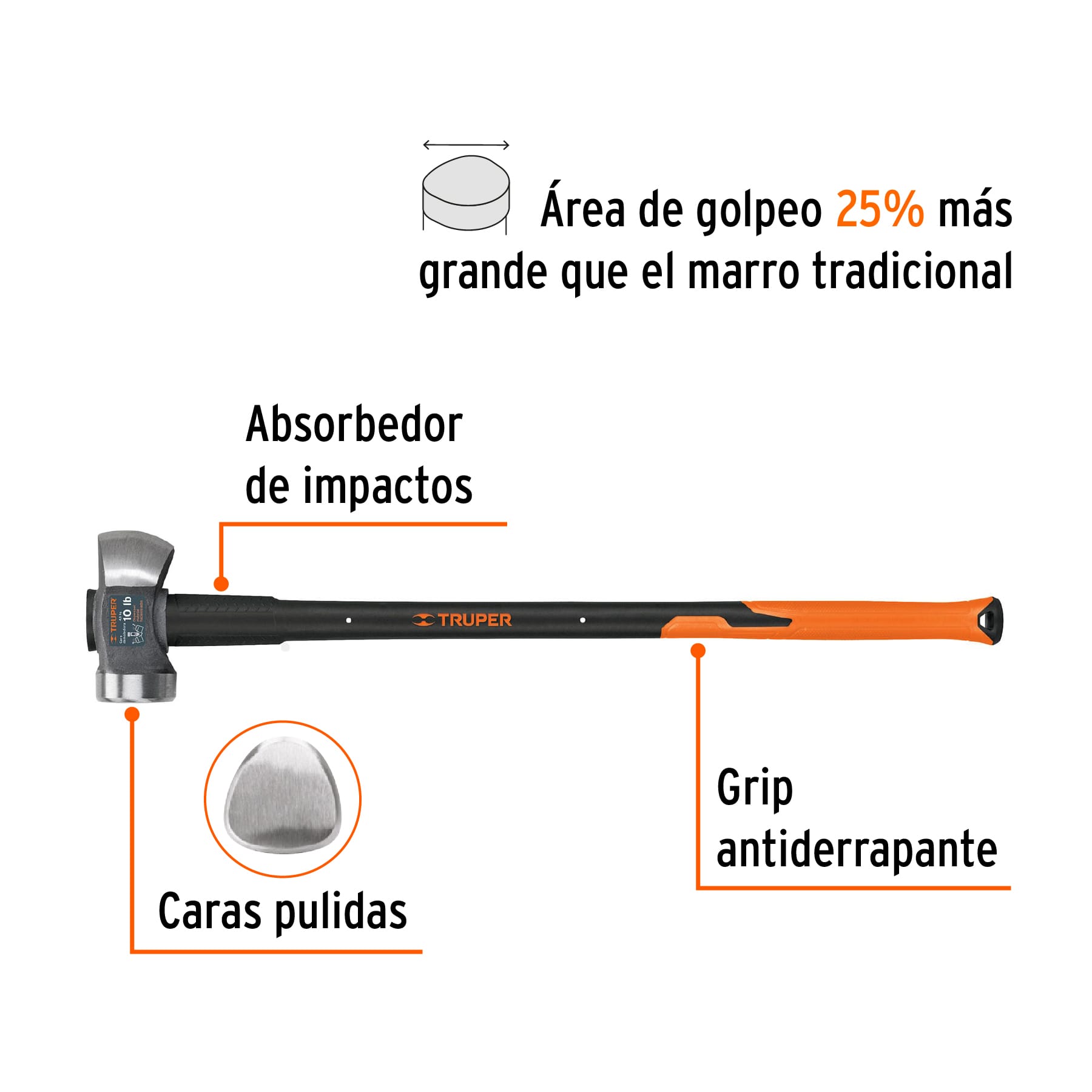 Foto 2 | Marro Demoledor 10 Lb Truper Md10fx Mango Fibra de Vidrio 36 Pul