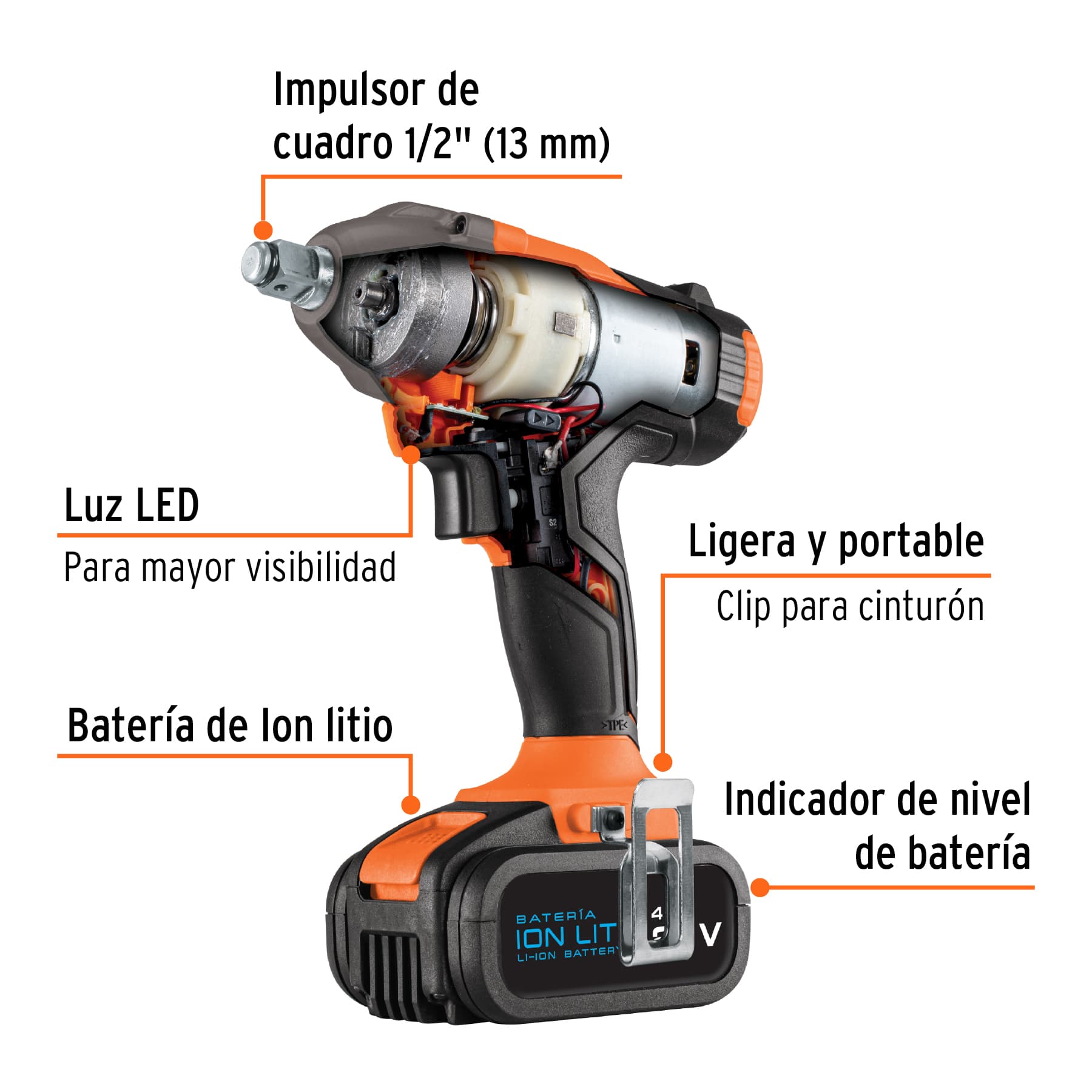 Foto 3 | Llave de Impacto Truper LIMI-20A color Naranja