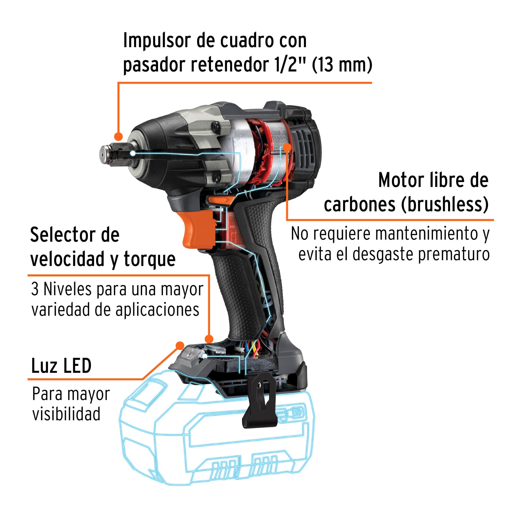 Foto 3 | Llave de Impacto Truper Max-20ls color Gris