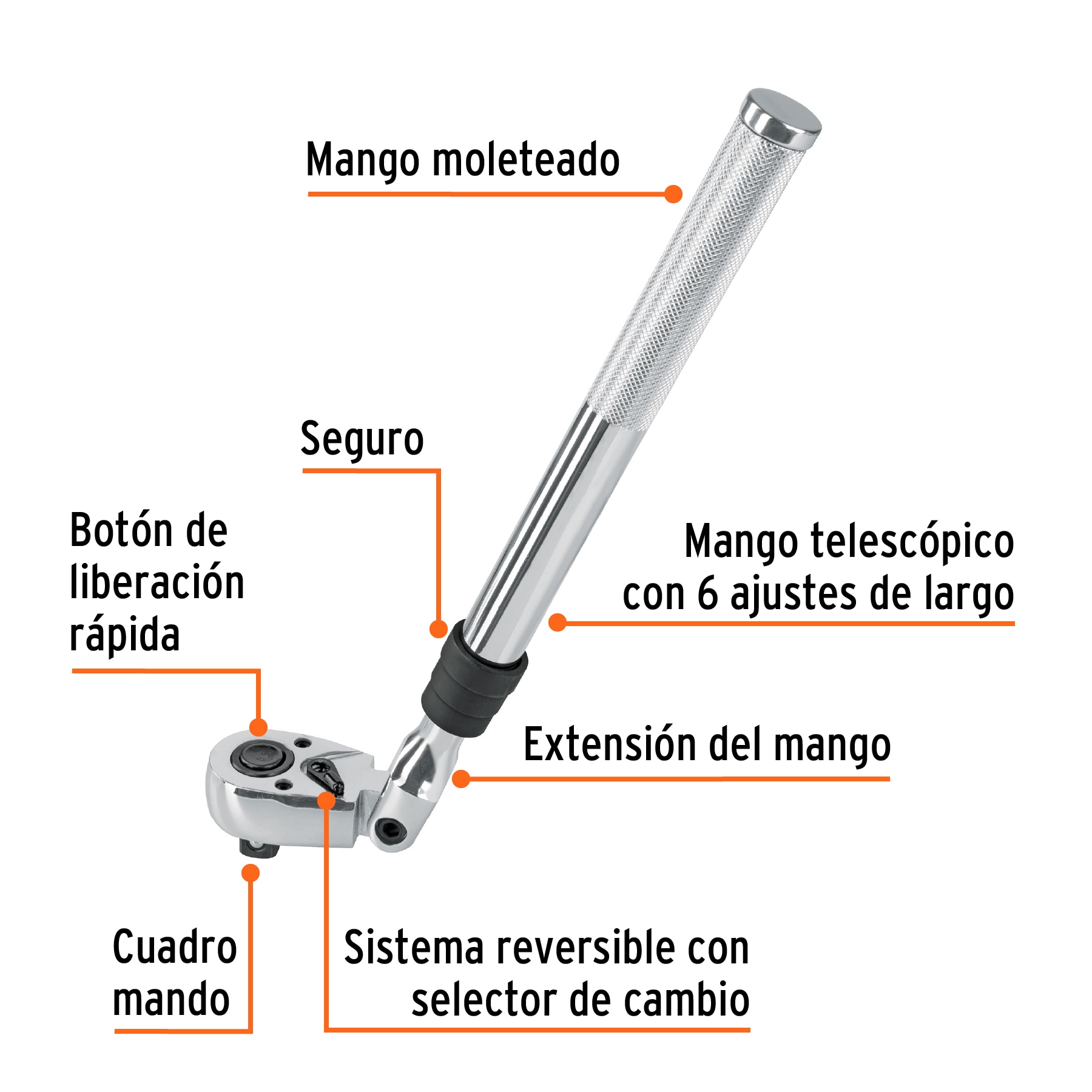 Foto 3 pulgar | Matraca Truper M-1290 Cuadro 1/2'' Telescópica de 19''