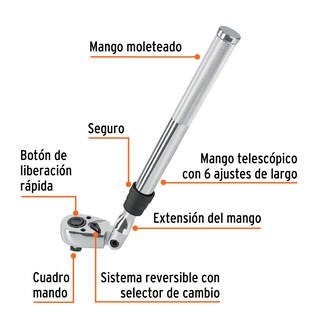 Foto 2 | Matraca Truper M-1290 Cuadro 1/2'' Telescópica de 19''