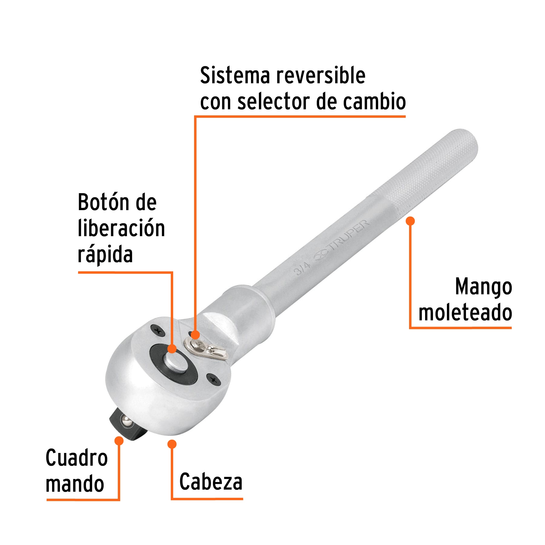 Foto 3 pulgar | Matraca Truper M-3449 3/4'' Cabeza Pera Sistema Reversible